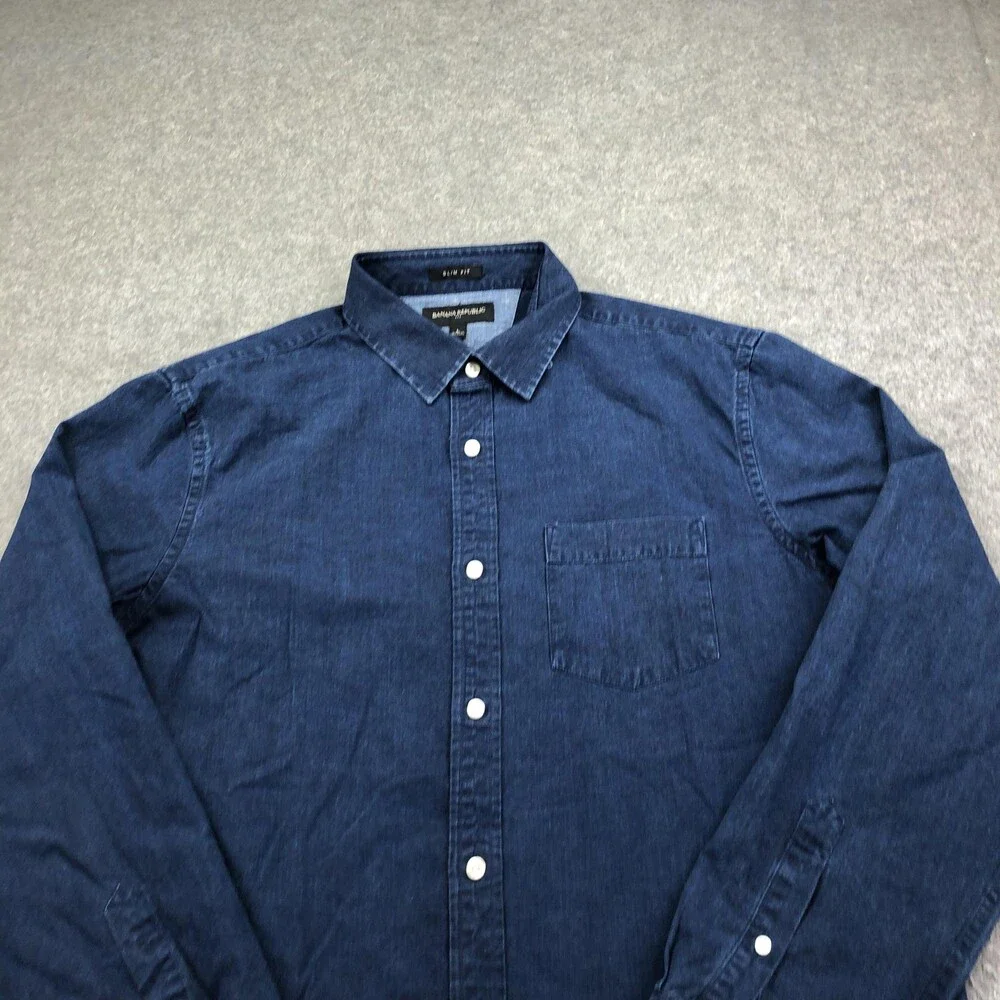 Banana Republic Shirt Mens Large Blue Denim Long Sleeve Button Up Slim Casual